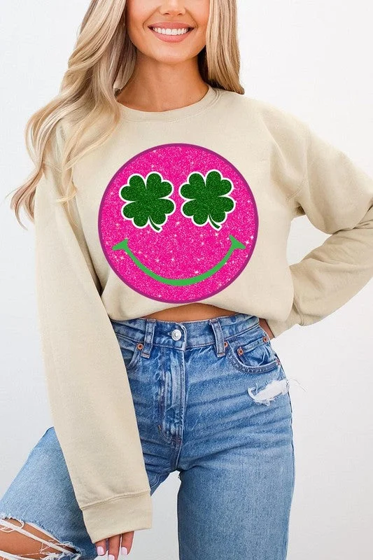 Weekend Offers That Impress Smile Face Glitter Graphic Fleece Sweatshirts