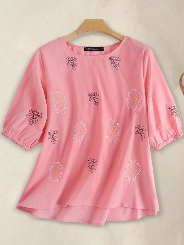 Weekend Specials to Relish Pink long top-tunic with embroidery work for women