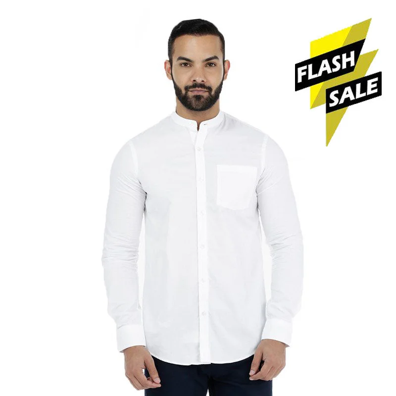 SPL Basics Mandarin Collar Linen Casual Shirt  Bright White 422