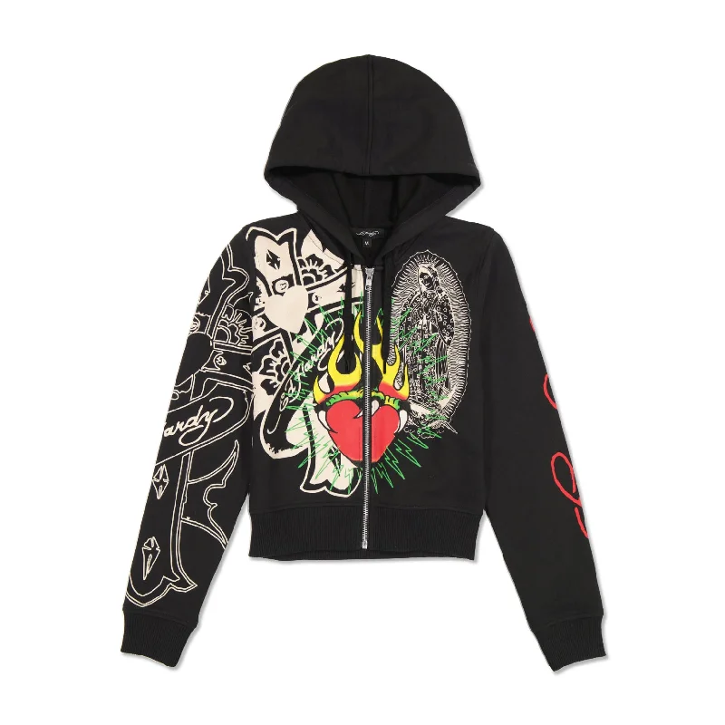 Massive Savings Sacred Heart Cropped Zip Fleece Hoodie