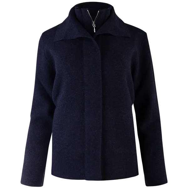Bonus Offer Double Collar Zip Front Cardigan in Dark Navy