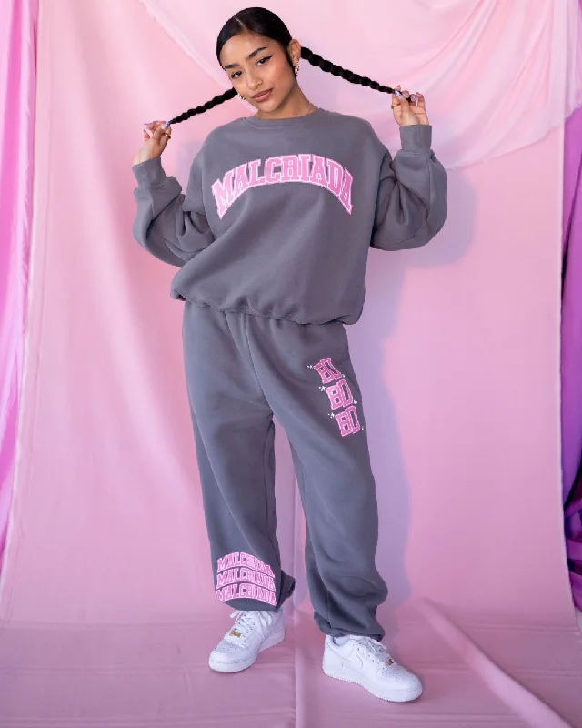 Shop Now Malcriada Varsity Sweats - Grey/ Pink