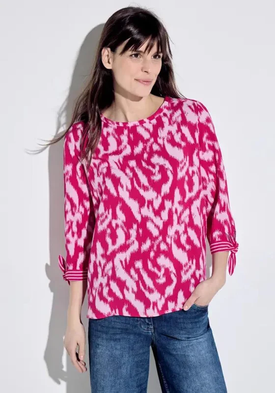 Low Cost Cecil Print Mix Tie Cuff Blouse, Pink Sorbet