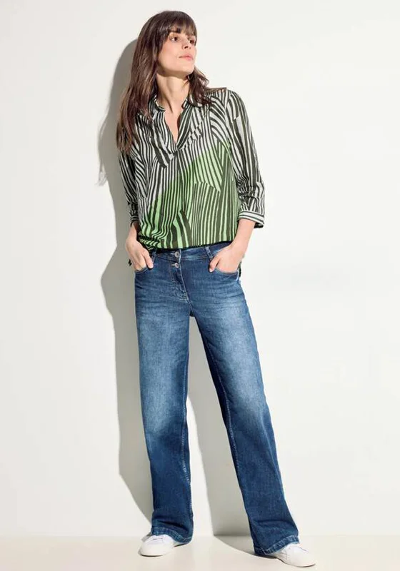 Exclusive Online Offer Cecil Striped Long Blouse, Cool Khaki
