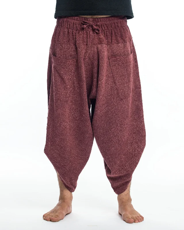 Exclusive Deal Unisex Stone Washed Large Pockets Harem Pants in Maroon