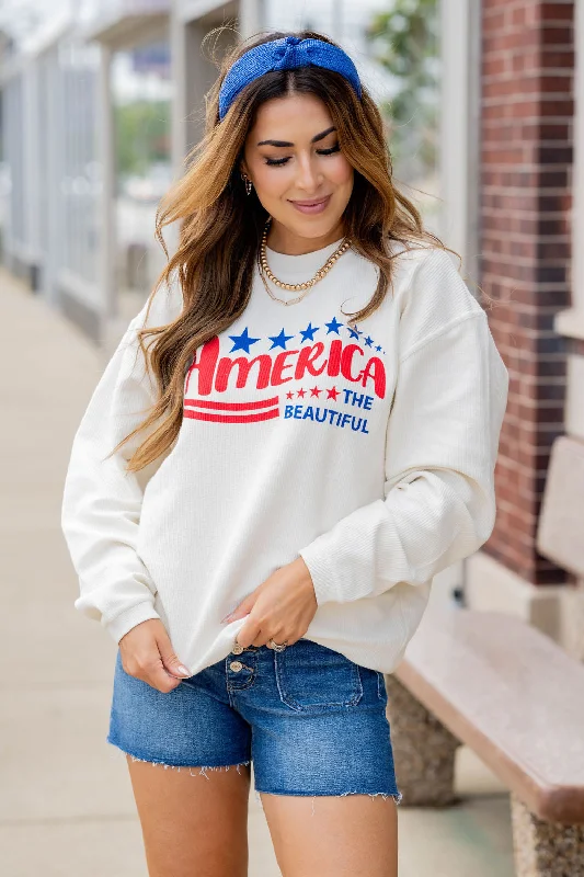 Amazing Deals America The Beautiful Ribbed Graphic Crewneck