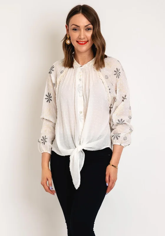 New Deals Serafina Collection One Size Dobby Spot Blouse, Off White