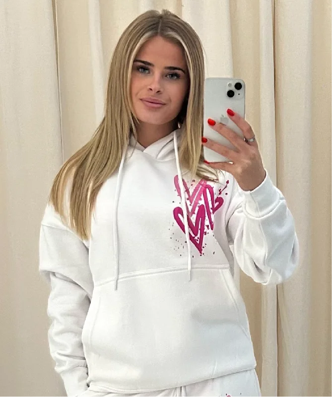 Online Exclusive Miss Runway Pink Heart Graffiti Hoodie White