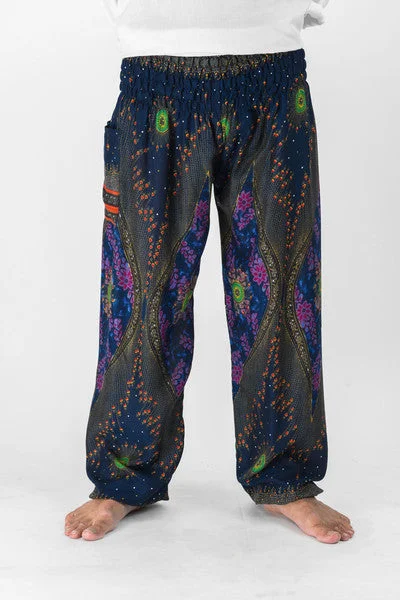Overstock Unisex Peacock Eye Harem Pants in Navy