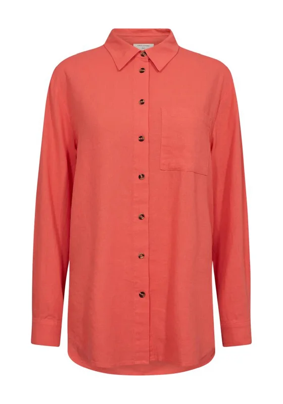 Weekend Shopping Made Better Freequent Lava Linen Shirt, Hot Coral