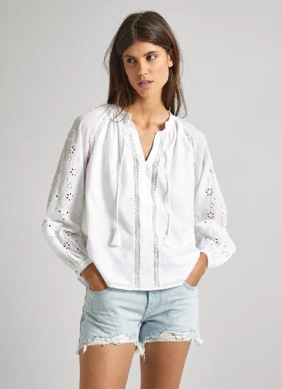Weekend Deals That Thrill Pepe Jeans Ewan Embroidered Detail Blouse, White