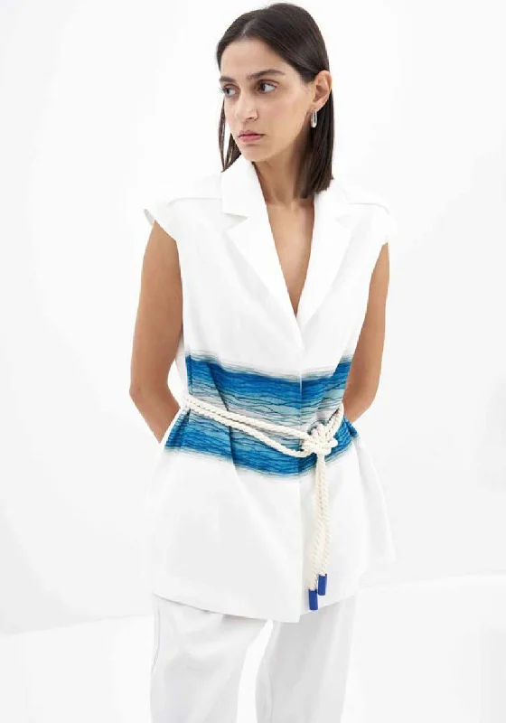 TIME-Limited Offer Birélin Rope Belt Printed Longline Waistcoat, White