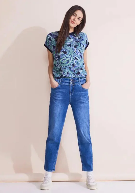 Weekend Shopping Made Better Street One Material Mix Print Top, Intense Aqua