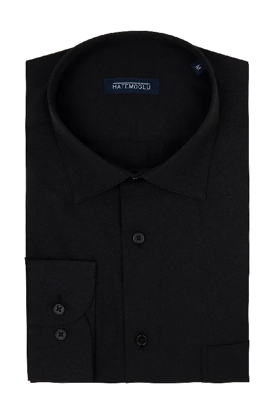 Classic Fit Long Sleeve Cotton Blend Black Dress Shirt