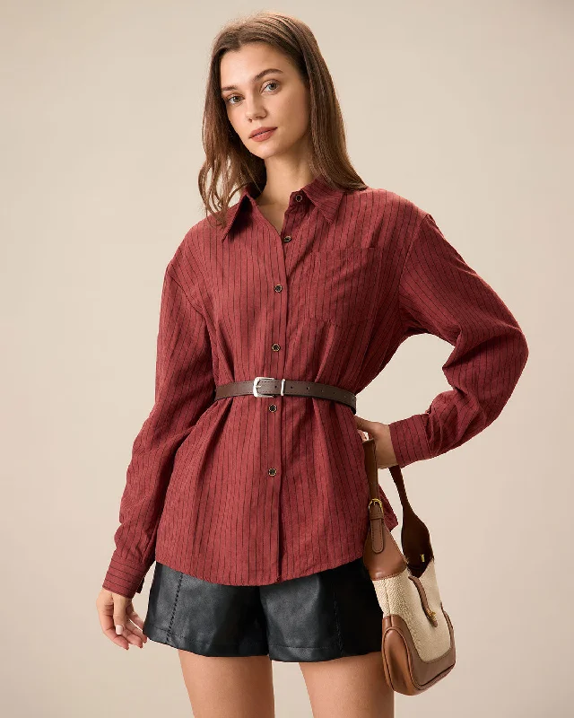 Special Savings Women's Red Striped Pocket Shirt