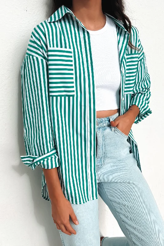 New Markdowns Alayah Shirt Green White Stripe