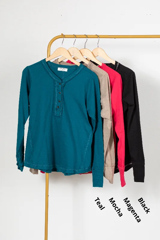 Early Access Thumb Hole Contrast Stitch Henley Top