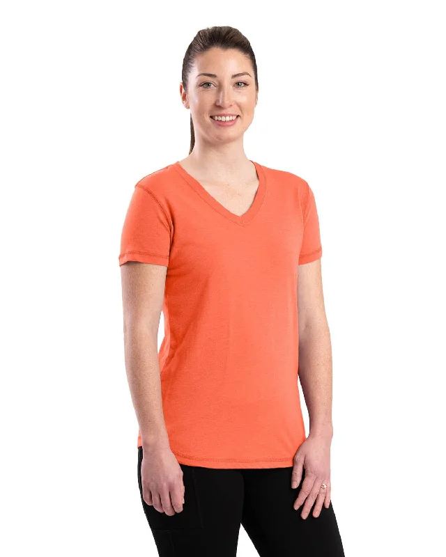 Extra Savings Berne Coral Cotton Blend Ladies Lightweight Performance V-Neck S/S