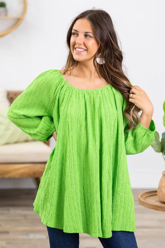 Price Drop Lime Green Elastic Trim Textured Top