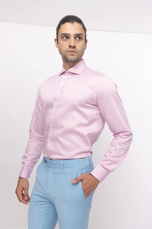 Pure Cotton Spread Collar Fitted Dress Shirt - Pink