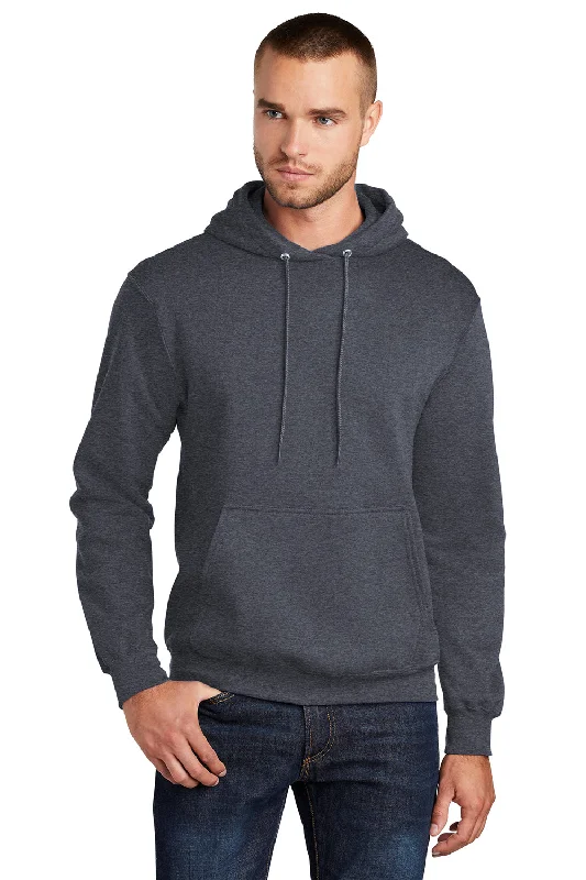 Port & Company Mens Core Pill Resistant Fleece Hooded Sweatshirt Hoodie w/ Pouch Pocket - Heather Navy Blue