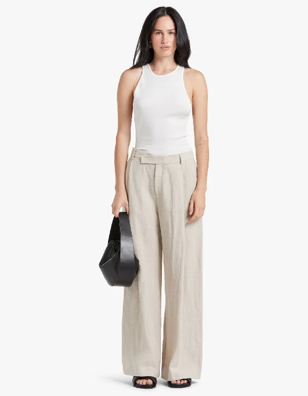 Hurry Up Linen Overlap Waist Trousers - Natural