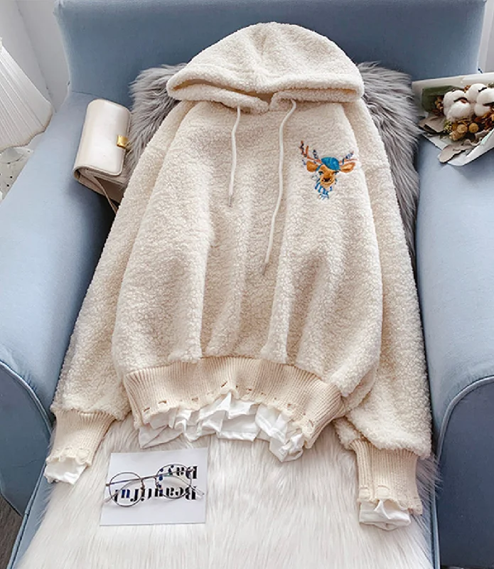 Super Deal Cute lamb wool hoodie  217
