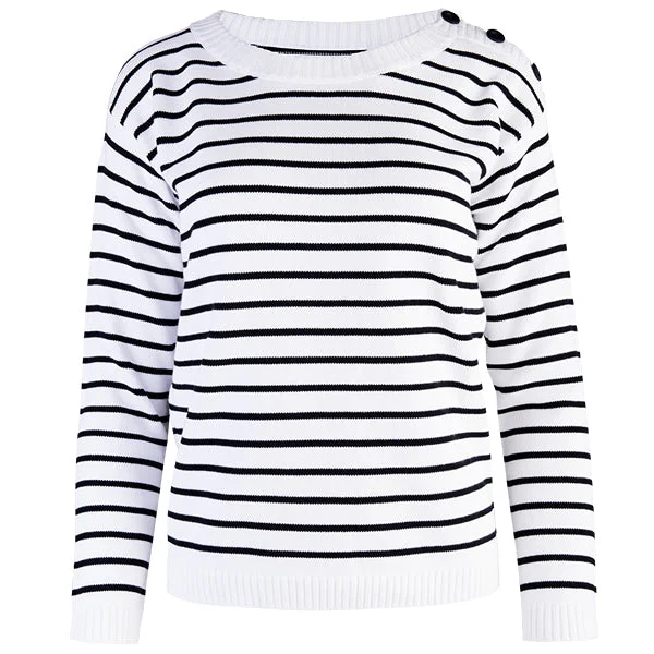 Bargain Blast Boatneck Pullover in White/Black Stripe