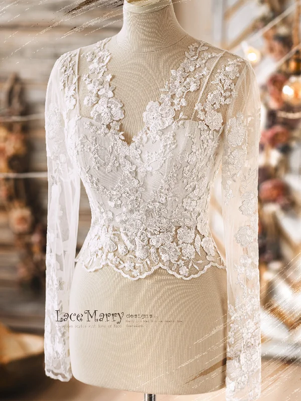 Online Only ERIKA #6 / Bridal Lace Topper with Long Sleeves