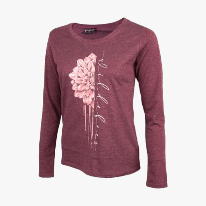 Now or Never Wildebees Womens Vertical Dahlia Long Sleeve Tee Mulberry Mel