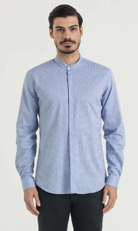 Slim Fit Long Sleeve Patterned Cotton Dress Shirt, Blue D.1