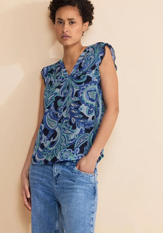 Special Buy Street One Paisley Print Chiffon Top, Blue