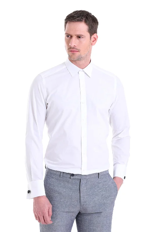 Slim Fit 100% Cotton French Cuff White Dress Shirt