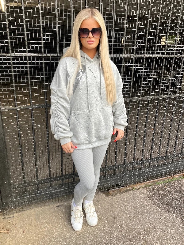 Super Discount Grey Heart Sprayed Ruched Hoodie