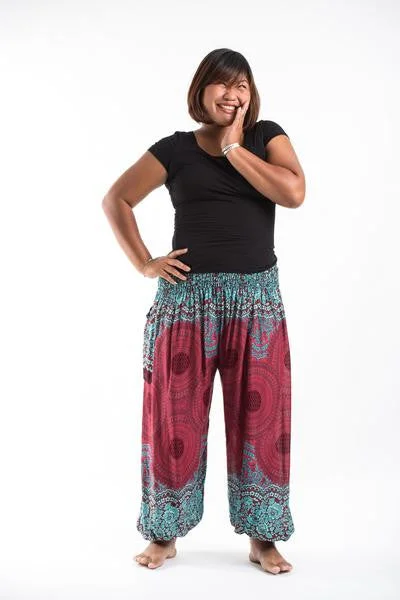 Weekend Deal Plus Size Unisex Geometric Mandalas Harem Pants in Red