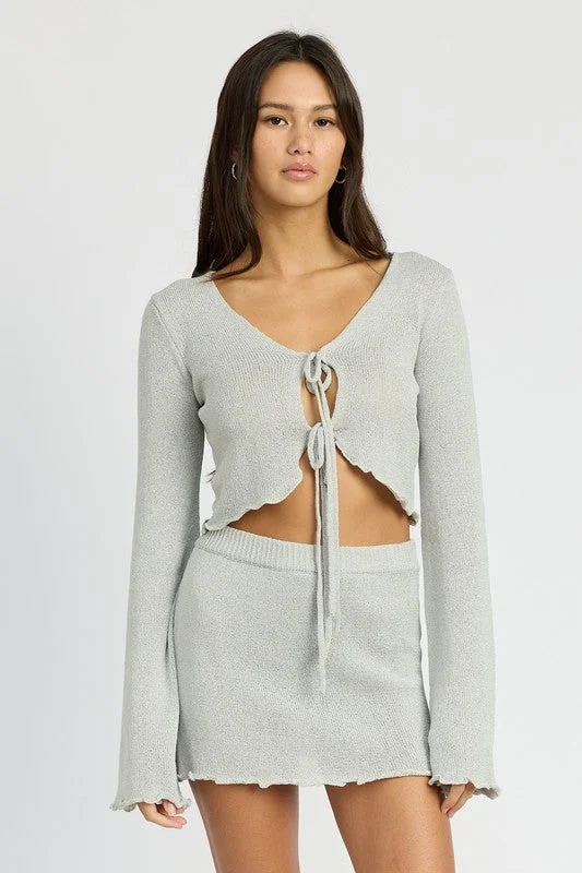 Epic Deals SHEER LONG SLEEVE CARDIGAN WITH FRONT TIE