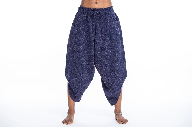Don't Miss Out Unisex Stone Washed Large Pockets Harem Pants in Blue
