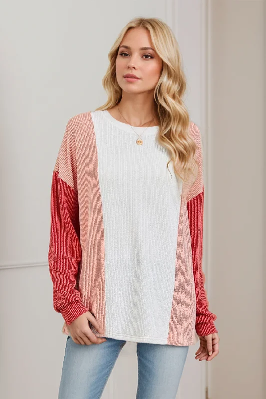 Early Access Double Take Texture Contrast Round Neck Long Sleeve T-Shirt