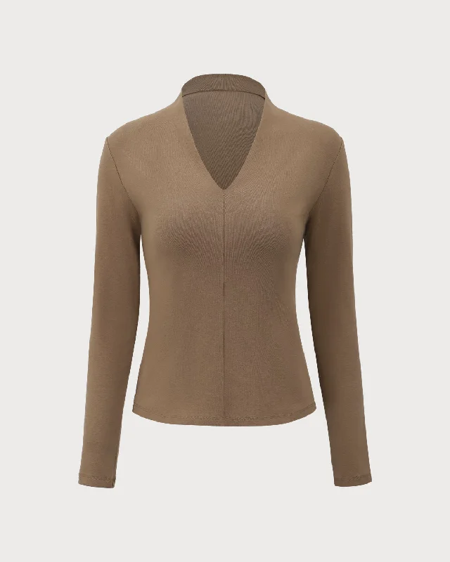 Unmissable Offer Khaki V-Neck Slim Tee