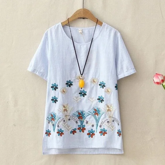 Weekend Bargains to Savor Trendy Old Sky Blue long top-tunics with embroidery work for women Weekend Bargains to Savor Trendy Old Sky Blue long top-tunics with embroidery work for women