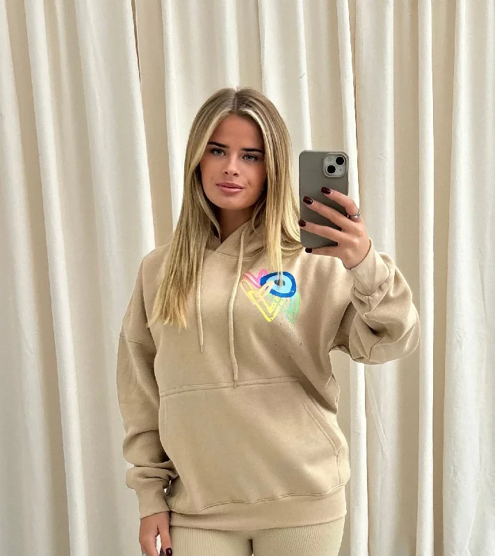 Stock Clearance Neon Heart/Evil Eye Graffiti Hoodie Beige