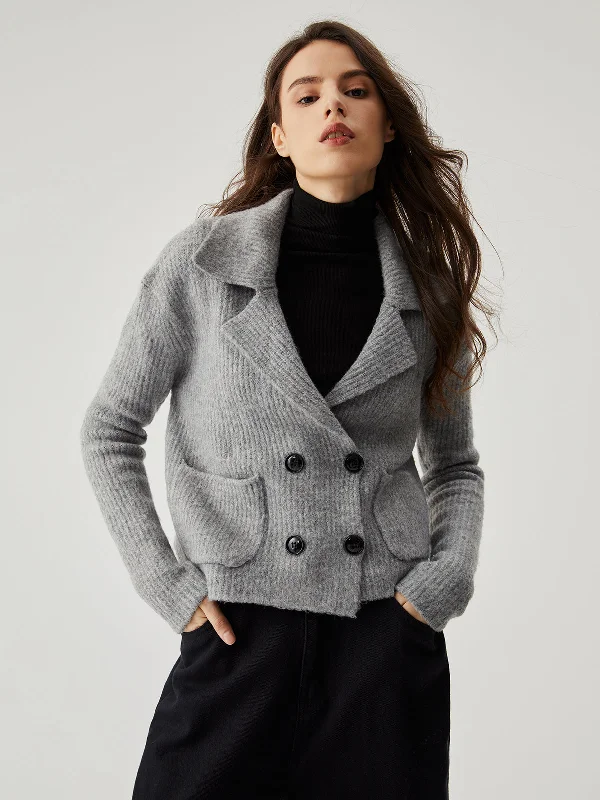 Markdowns Knit Double-Breasted Graceful Collar Pocket Cardigan