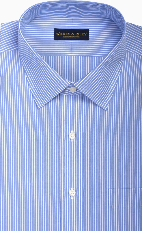 Tailored Fit Blue Reverse Stripe Spread Collar  Supima® Cotton Non-Iron Broadcloth Dress Shirt