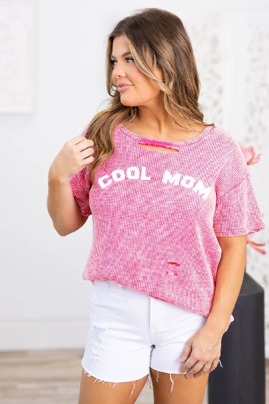 Final Clearance Hot Pink Washed Cool Mom Graphic Top
