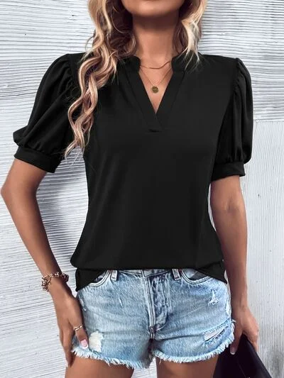 Online Exclusive Notched Puff Sleeve Blouse