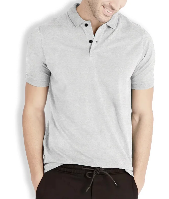 Men Solid Polo Neck Cotton Blend Grey T-Shirt