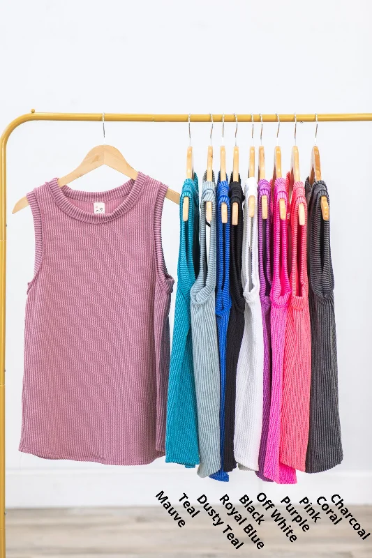 Markdown Sale Solid Ribbed Reverse Seam Detail Tank