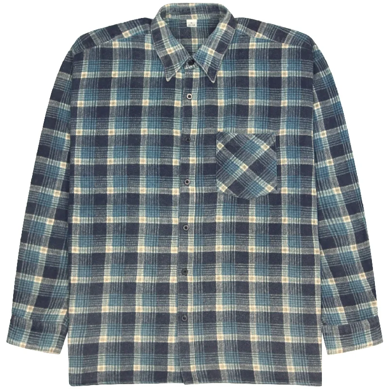 Vintage Checkered Flannel Shirt Navy Blue Cream