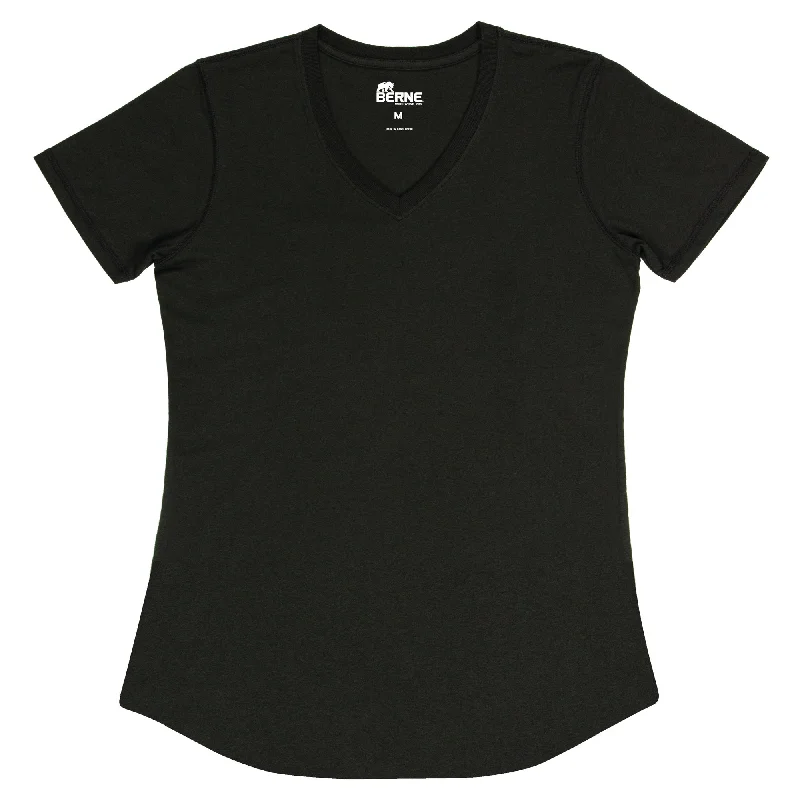 Fantastic Offers Berne Black Cotton Blend Ladies Lightweight Performance V-Neck S/S