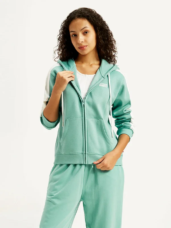 Weekend Bargains to Enjoy Women's Colorblock Turquoise Hooded Sweatshirt